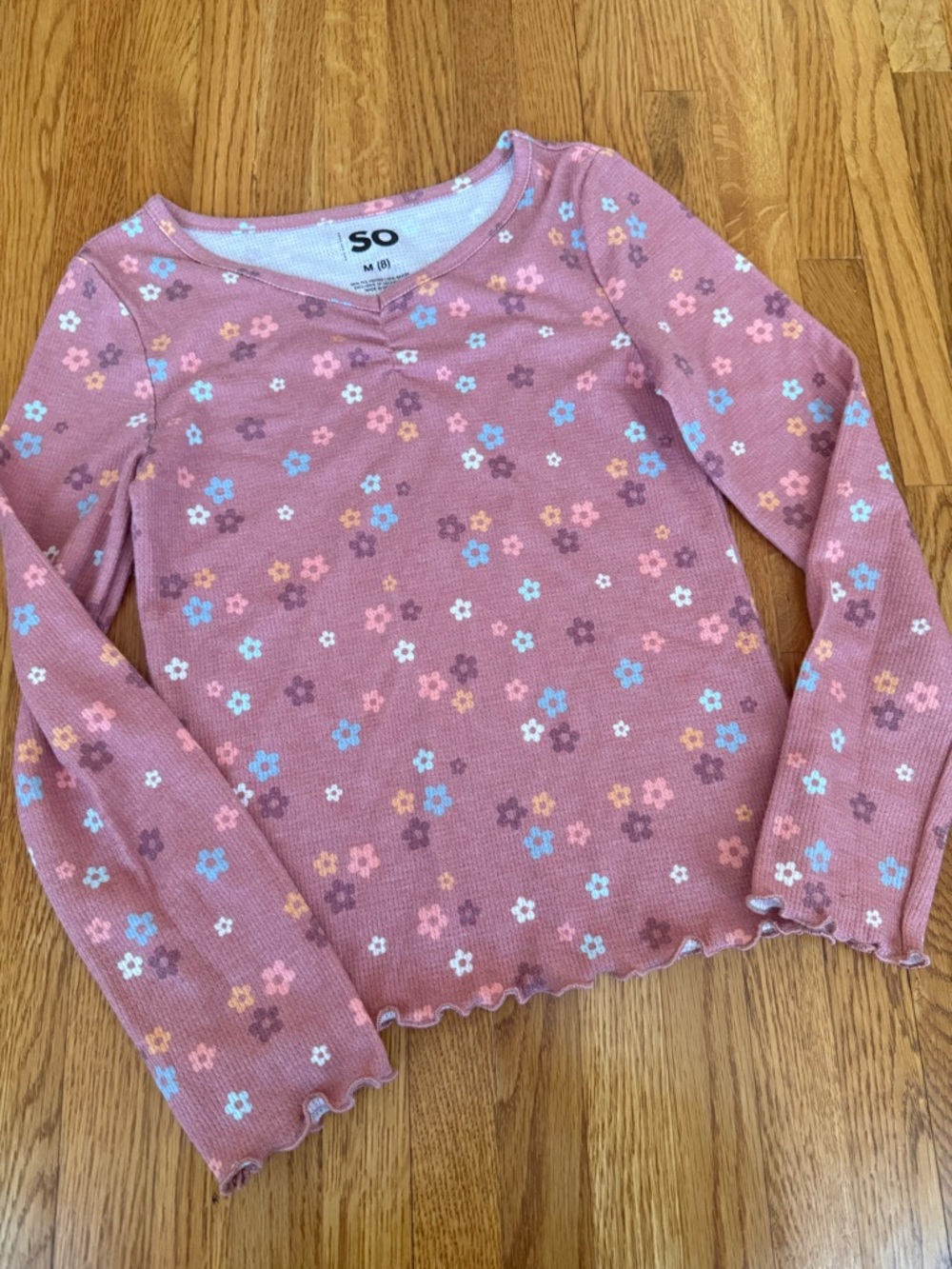 💕3 for $15💕 SO Pink Floral Ribbed Long Sleeve Top